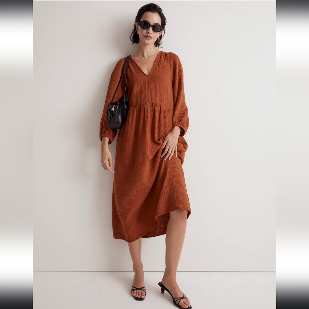 Madewell Terracotta Long Sleeve Dress